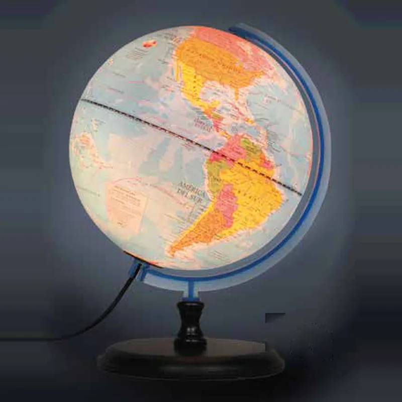 Globo terráqueo 25 cm político con luz base de madera