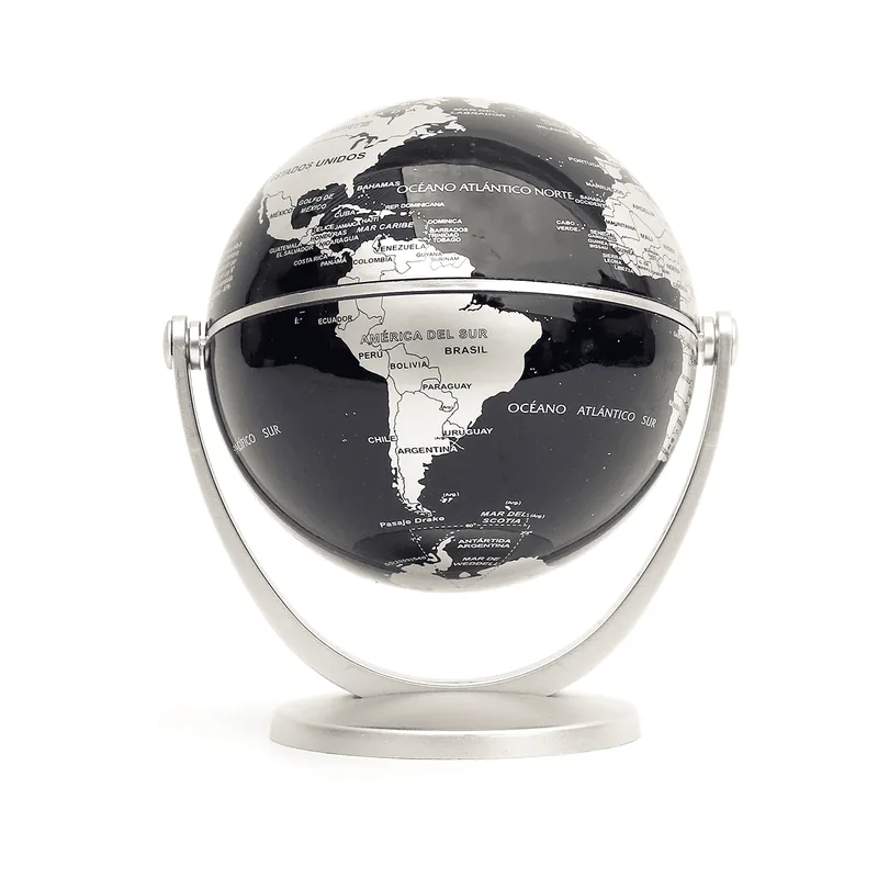 Globo terráqueo 10 cm multigiro negro y plateado