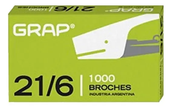 Broches Grap 21/6 Plateados x 1000 para Abrochadora Pinza Oficina