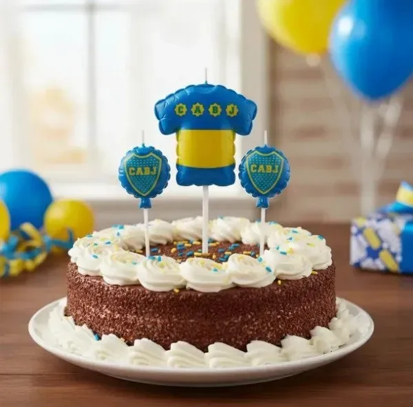 Set de 3 Velas Futbol Camiseta y Escudo de Boca Deco Torta