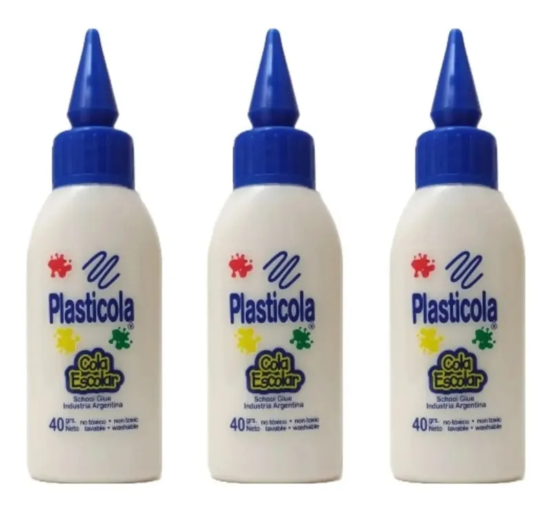 3 Plasticola 40 g Adhesivo Vinílico Pegamento Escolar Blanco